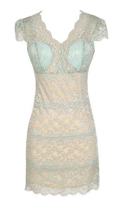 Material Girl Delicate Lace Bustier Dress in Mint